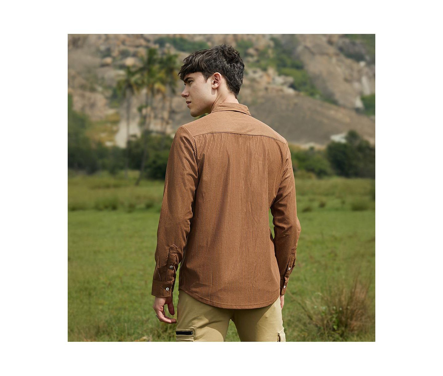 Мужская рубашка Cahoot Campus Sutra Solid Ribbed Utility, цвет: Коричневый — фото 4