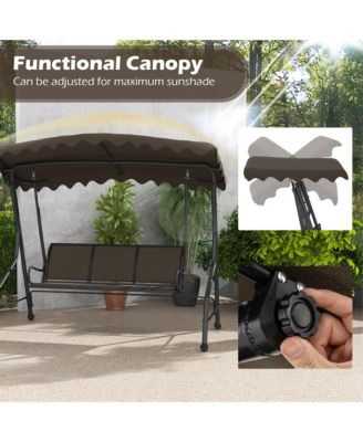 3-Seat Outdoor Swing Porch Canopy Swing w/ Adjustable Shading Breathable Seat