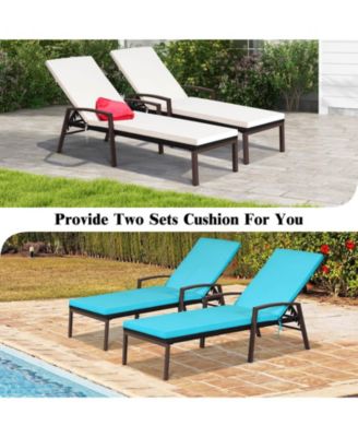 Set of 2 Patio Rattan Chaise Lounge Chair Outdoor Reclining Chaise Sun Lounger