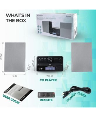 Stereo Shelf Systems Tray Loading CD Player with Digital FM Radio, Bluetooth Streaming, Remote Control in Silver