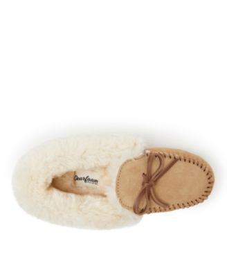 Women's Genuine Suede Fold Over Moccasin House Shoe Slipper