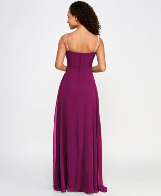 Juniors' Drape-Neck Faux-Peal-Strap Gown 