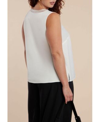 Women's Plus Size V-Neck Blouse With Chiffon Trim