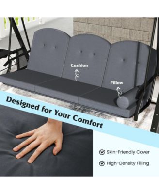 3-Seat Patio Swing Chair w/ Adjustable Canopy Thickened Cushions Pillow Outdooor