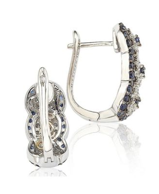 Suzy Levian Sterling Silver Sapphire & Created White Sapphire Floral Huggie Hoop Earrings
