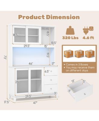 Kitchen Pantry Storage Cabinet Kitchen Hutch w/ LED lights & Power Outlet
