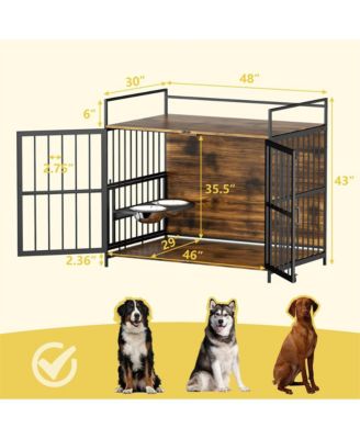 48 in. Furniture Style Large Dog Crate with 360° Adjustable Raised Feeder for Dogs