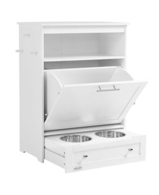 Pet Feeder Cabinet with Raised Bowls and Storage White