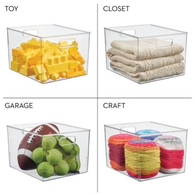 Plastic Storage Bin with Handles - Set of 8 - Clear - Made in USA