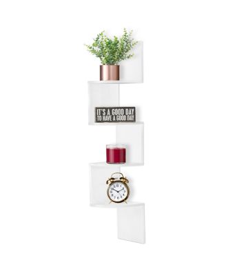 5-Tier Zig Zag Floating Corner Wall Bookshelf Unit – (40" Tall) for Living Room, Bedroom, Office, & More - Space-Saving Storage Solution