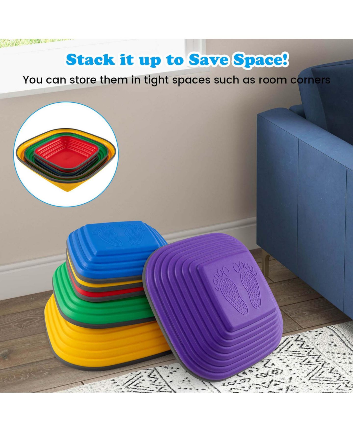 Детские игрушки Costway Non-Slip Balance Blocks Stepping Stones, 177 lbs Capacity, 6-Piece Set, от 3 лет, цвет: Жёлтый — фото 4