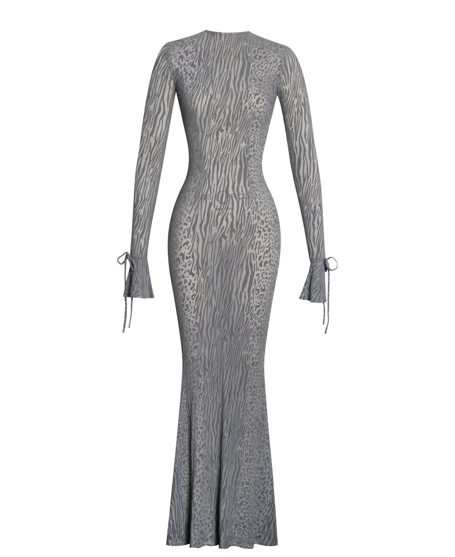 Women Waylynn Gray Animal Print Burnout Velvet Detail Mesh Backless Maxi Dress