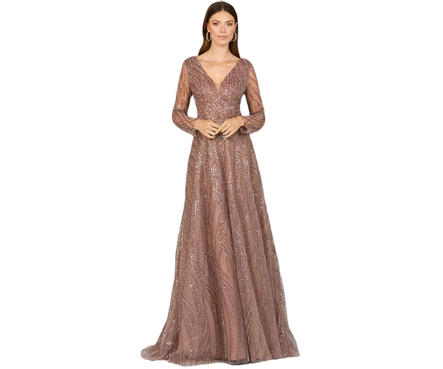 Женское платье Lara Modest Long Sleeve Ball Gown, цвет: Серо-коричневый — фото 1