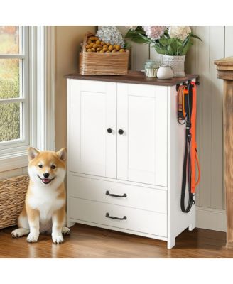 Dog Feeding Station with Storage Adjustable Bowls White