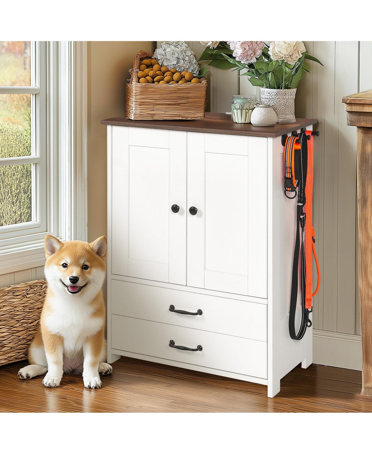 Aostirmotor Dog Feeding Station with Storage Adjustable Bowls White