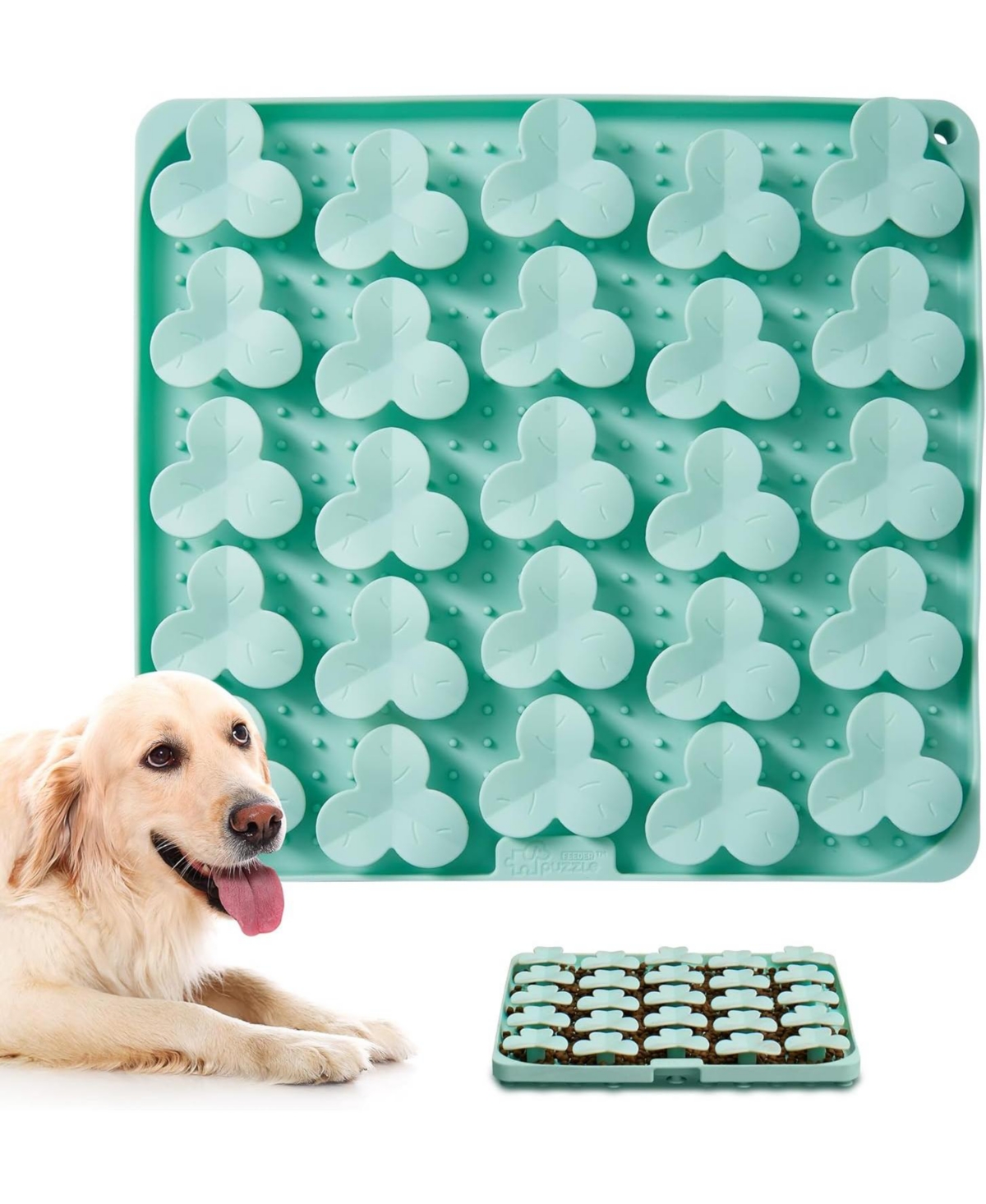 Aostirmotor Green Silicone Mat with Suction Cups Slow Feeder Bowl for Dry and Wet Food Enrichment for All Breed Dogs