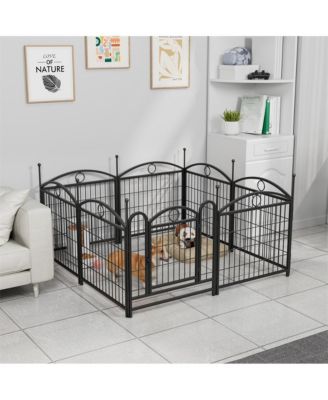 24 in H. 8 Black Panels Heavy Duty Metal Dog Pen Pet with Door  for Large Medium Small Dogs Indoor Outdoor