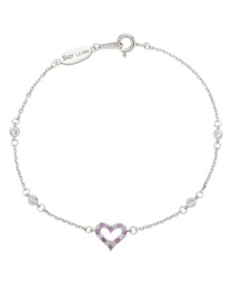 Suzy Levian Sterling Silver Sapphire & Created White Sapphire Heart Station Bracelet