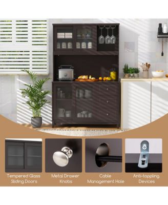 Kitchen Pantry Storage Cabinet Kitchen Hutch w/ LED lights & Power Outlet Dark