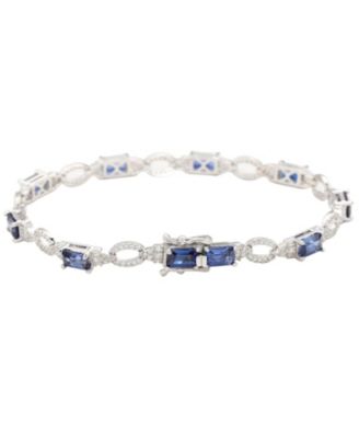 Suzy Levian Sterling Silver Emerald-Cut Sapphire & Created White Sapphire Tennis Bracelet