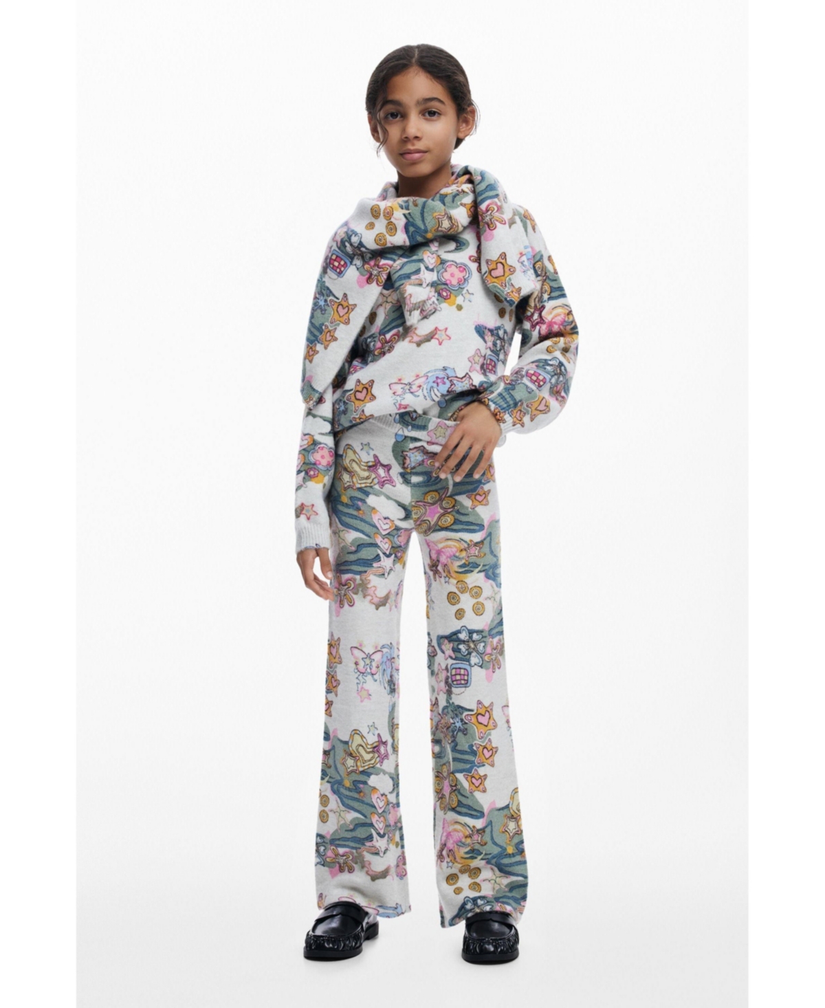 Desigual Girls's Elastic Pants With Patterns In Green