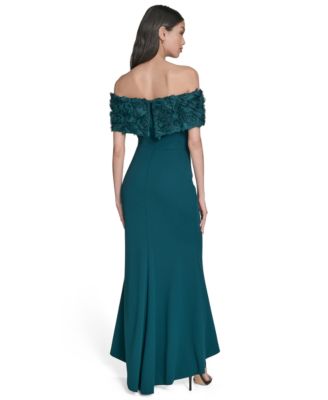 Petite Rosette-Trim Off-The-Shoulder Evening Gown