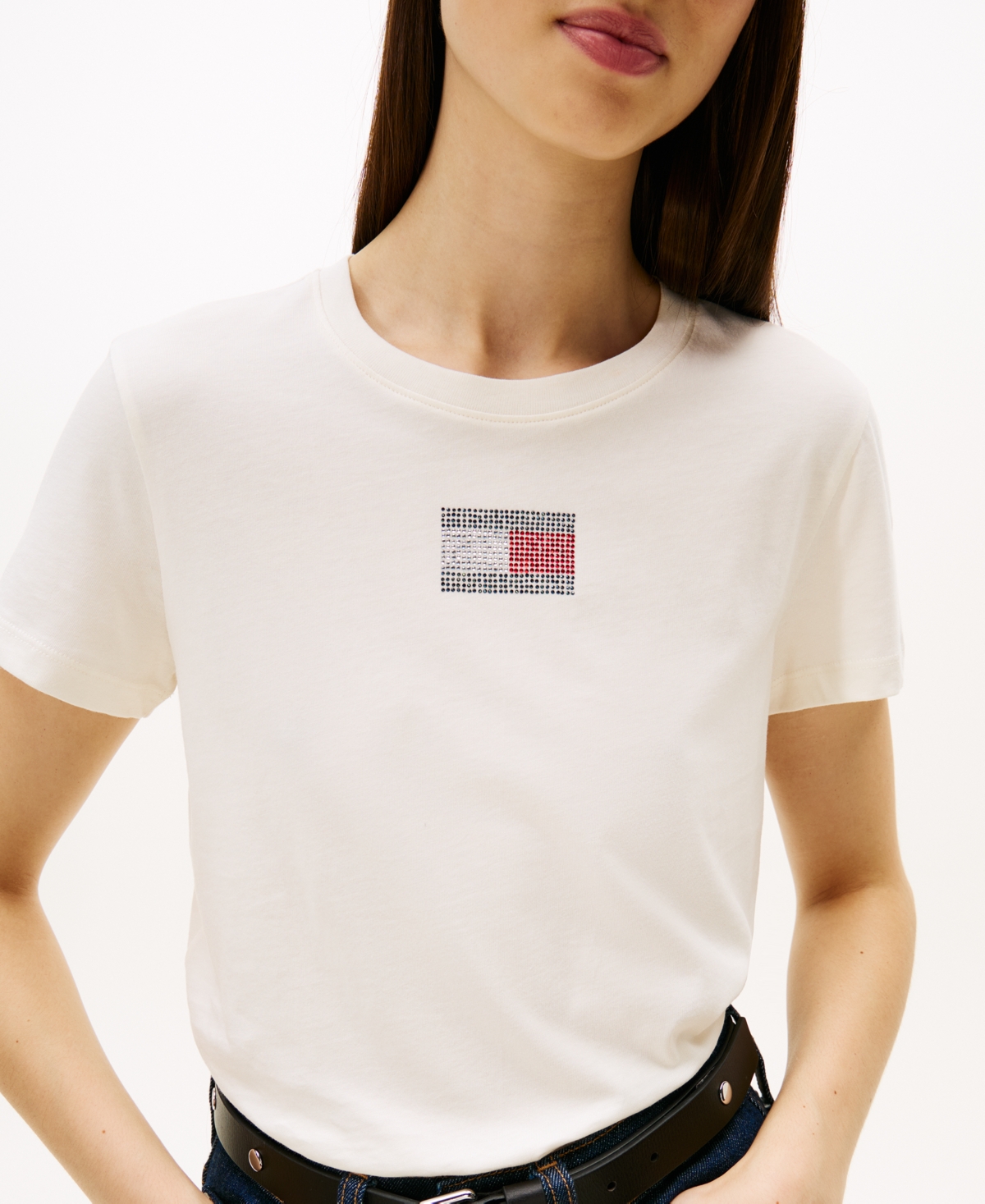 Tommy Jeans Women's Regular Fit Party Flag T-shirt In White