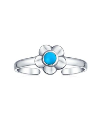 Set of 2 Sun Flower Blue Turquoise and Lucky Red Ladybug Midi Toe Ring Silver