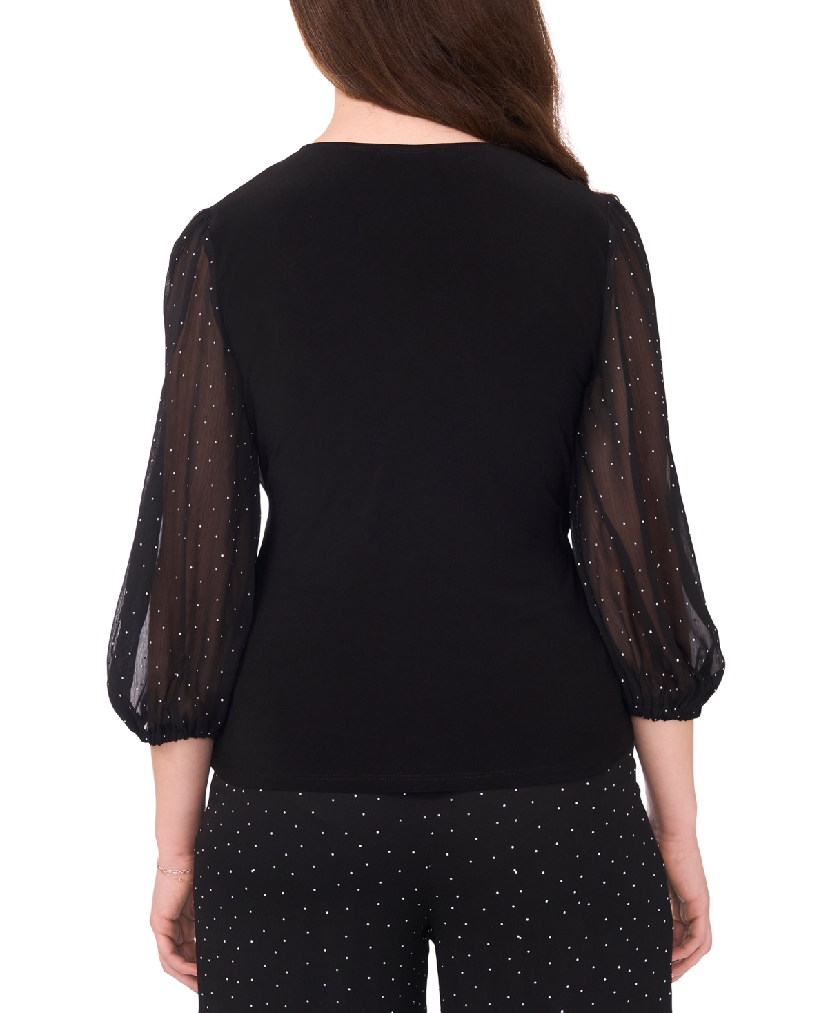 Msk Petite V-neck Puff Sleeve Wrap Top In Black