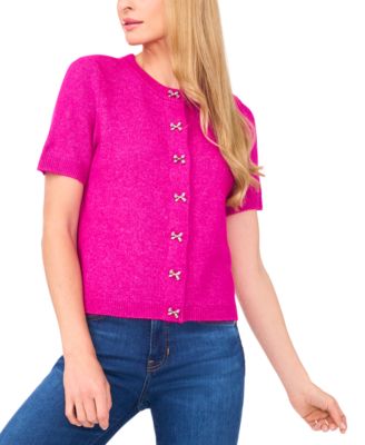 Women's Short Sleeve Bow Button Cardigan Sweater