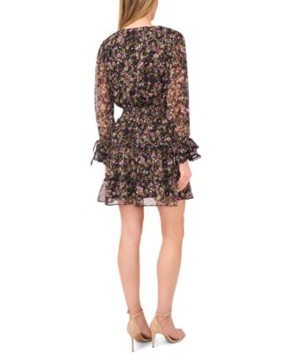 Women's V-Neck Long Balloon Sleeve Short Dress