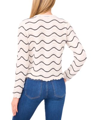 Women's Scallop Edge Long Sleeve Button Up Cardigan Sweater