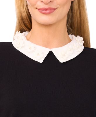 Women's Long Sleeve Woven Collar Neck Pullover Sweater