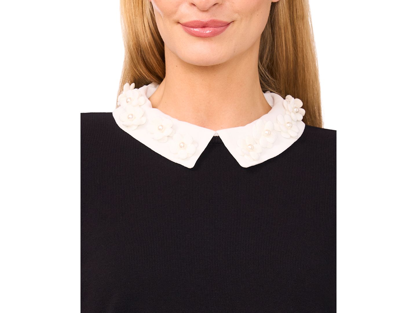 Женский свитер CeCe Long Sleeve Woven Collar Neck Pullover, цвет: Насыщенный чёрный — фото 2