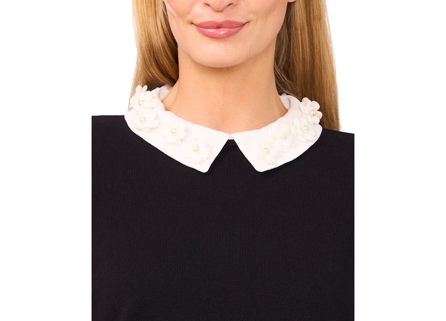 Women's Long Sleeve Woven Collar Neck Pullover Sweater