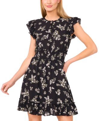 Women's Floral Smocked Waist Short Flutter-Sleeve Dress