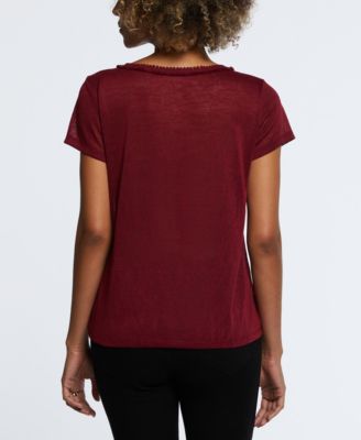 Petite Short Sleeve Decorative Trim Top