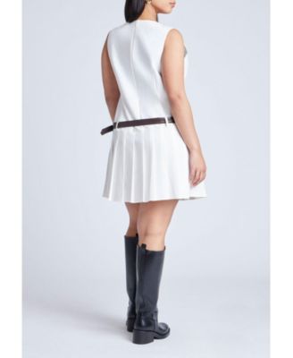 Women's Plus Size Pleated Mini Dress With Belt