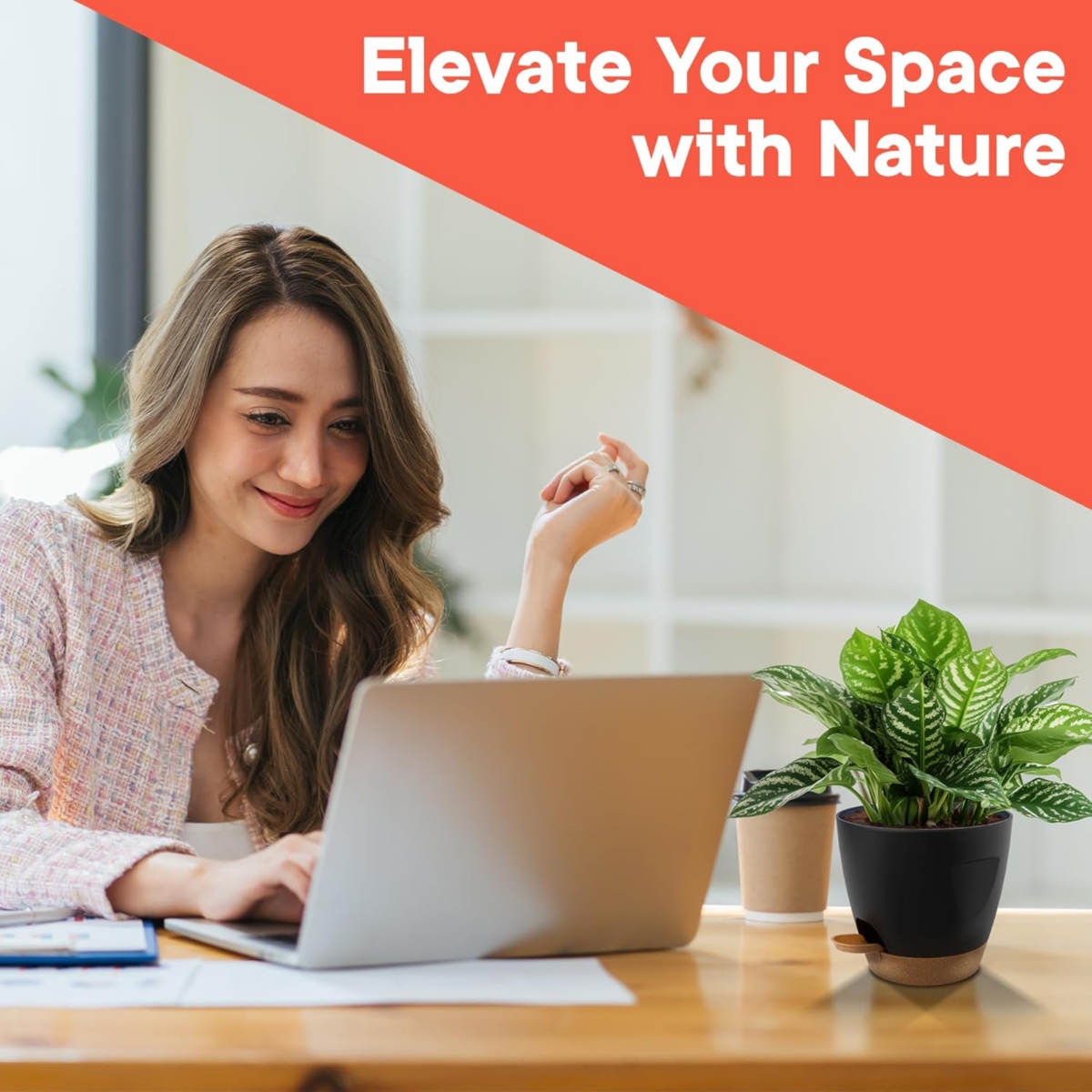 Lifemaster Black Self Watering Pots Pack, Indoor and Outdoor Plant Pots with Wick Rope & Drainage Holes, Easy Watering Lip