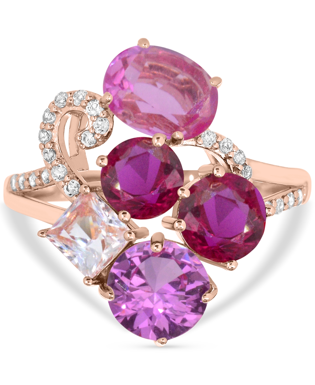 Macy's Multi-color 5-1/5 Ct. T.w. Statement Ring In 14k Rose Gold Plated Sterling Silver In Gold