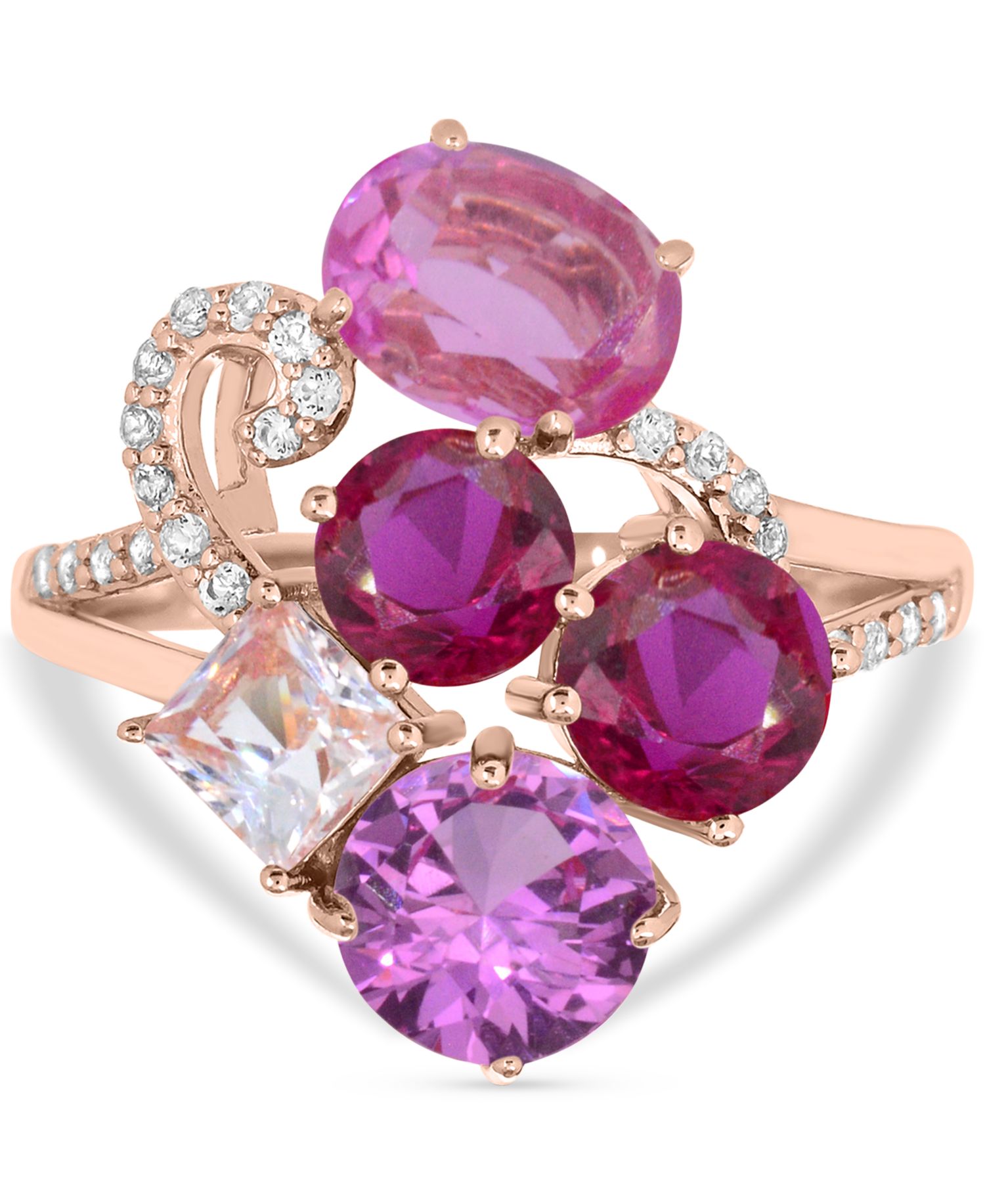 Multi-color 5-1/5 ct. t.w. Statement Ring in 14K Rose Gold Plated Sterling Silver