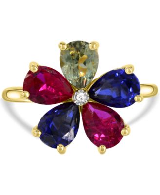 Lab-created White Sapphire 3-5/8 ct. t.w. Flower Statement Ring with Diamond Accent in 14K Gold-Plated Sterling Silver