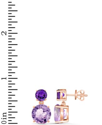  Rose de France 5-5/8 ct. t w. and Amethyst 1-1/3 ct. t.w.Drop Earrings in 14K Gold-Plated Sterling Silver