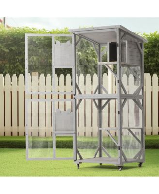 70.9 in. H Outdoor Cat Enclosure on Wheels with Upgraded Resting Box Waterproof Roof in Gray
