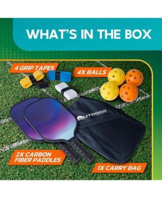 Outdoor Cruiser Pickleball Paddle Set – USAPA Approved, Premium Fiberglass Paddles with Lightweight Shock-Absorbing Grip, Includes 2 Rackets, 4 Balls, Grip Tapes, and Sling Carry Bag