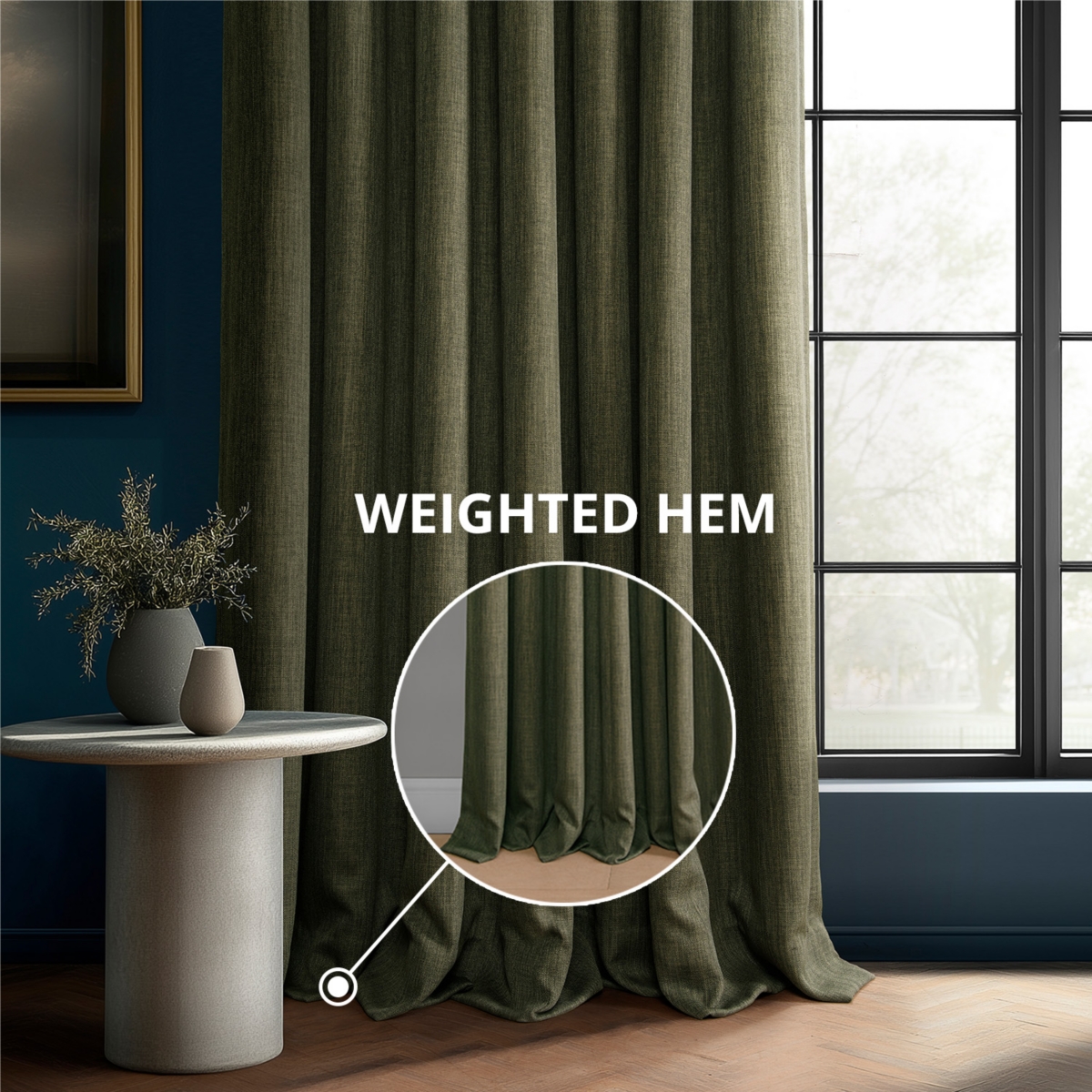 Half Price Drapes Khaki Green Extra Wide Textured Faux Linen Room Darkening Curtain In Green