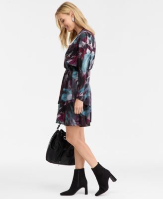 Women's Long-Sleeve Surplice-Neck Midi Dress, Macy's Exclusive