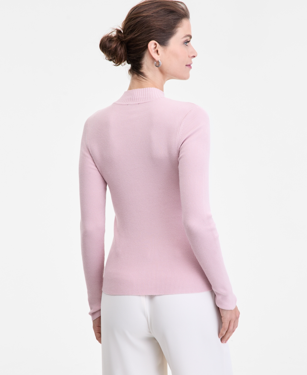 Inc International Concepts Women's Detail Ribbed Mock Neck Sweater, Created For Macy's In Pink