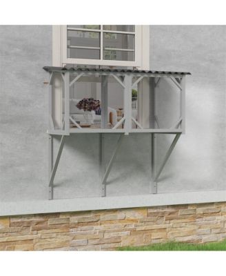 43.3 in. Outdoor Cat Enclosure for Sunbathing, Napping and Viewing, Window Perch in Gray