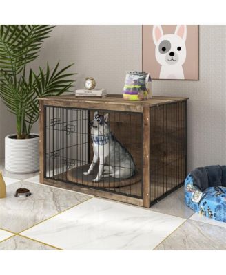 Natural Wooden Dog Crate Indoor Dog Kennel with Double Doors